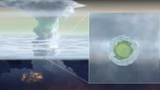 Artist&rsquo;s impression of a mushball descending through a giant planet&rsquo;s atmosphere.