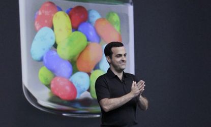 Hugo Barra, Director of Google Product Management, talks about the company's new Android operating system, Jelly Bean, which comes equipped with a Siri-like voice command helper.