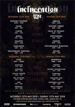 Incineration Festival 2018 Stage Times
