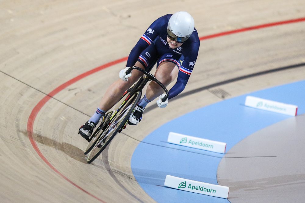 Mathilde Gros of France takes part in a qualifying round for the women's sprint during the UCI Track Cycling World Championships