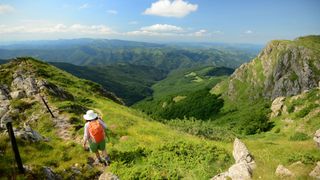 Woman hiking in the Balkan mountains