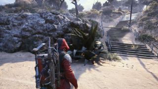 Arc Raiders Agave: A player looking at an Agave bush by a sandy path.