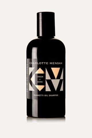 Charlotte Mensah’s Manketti Hair Oil in black bottle