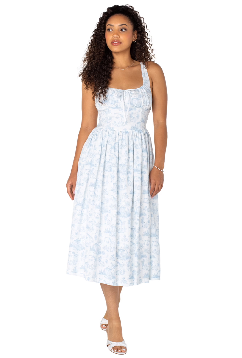 Bridgerton x Celebrity Pink, Basque Waist Midi Toile Dress