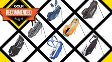 An array of different stand bags in a grid format