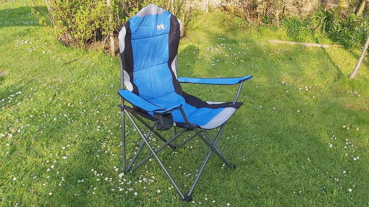 Kestrel Deluxe high back camping chair in a garden