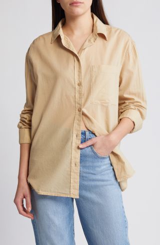 Cotton Voile Button-Up Shirt in beige khaki