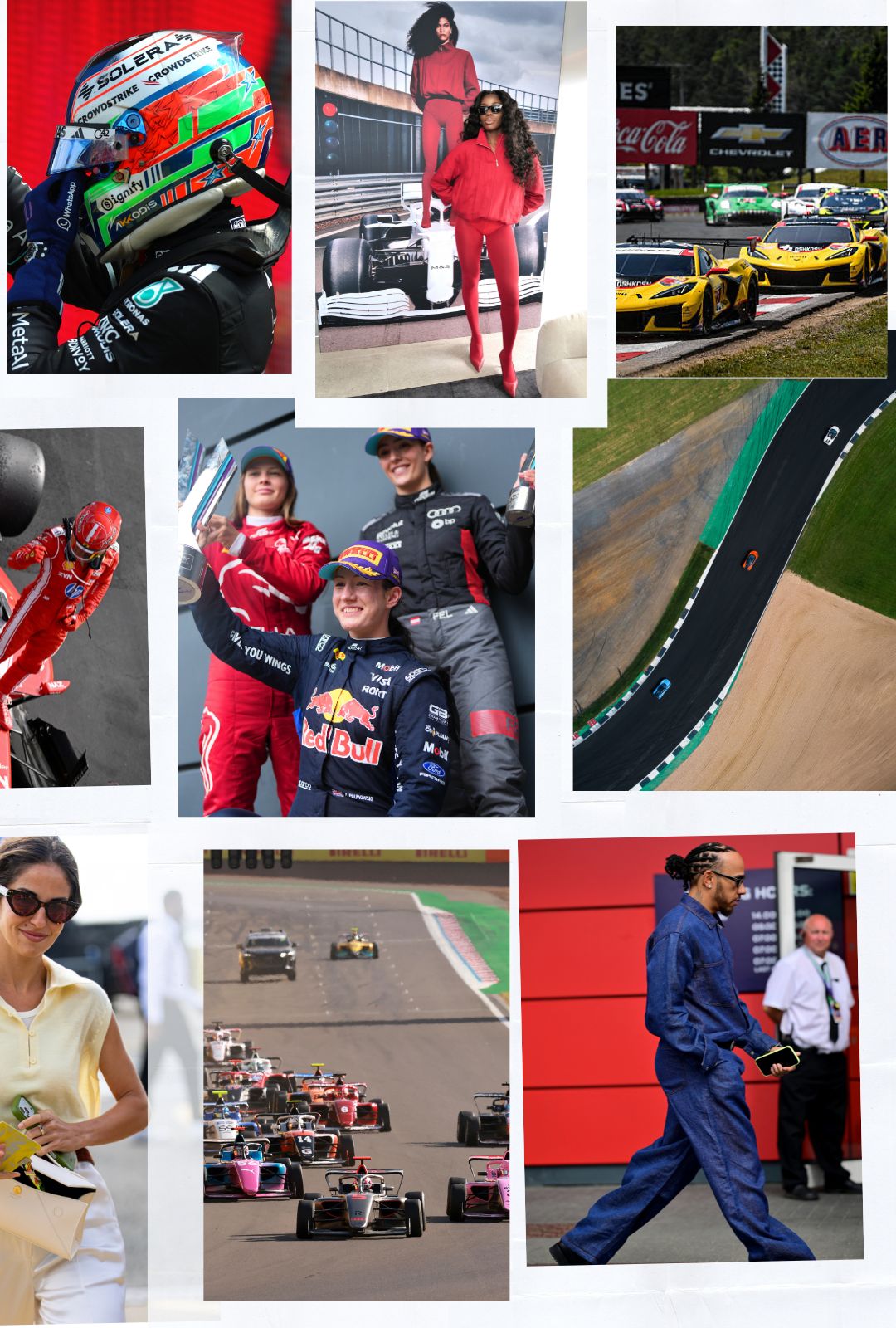 A montage of photos from the F1 Grand Prix of Great Britain at Silverstone Circuit