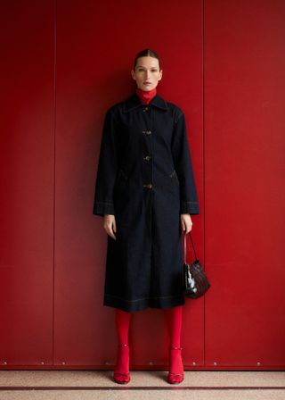 MANGO, Long Rinse-Wash Denim Trench Coat 