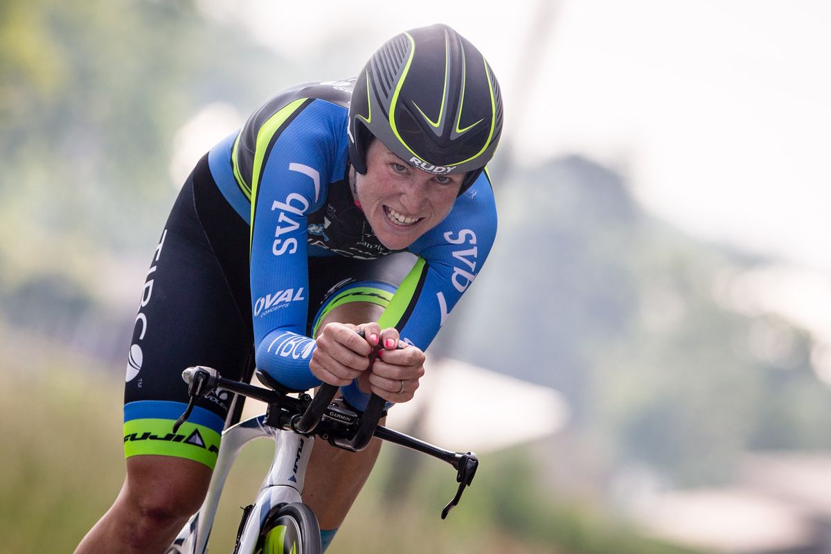 Lauren Stephens (Tibco-SVB) en route to fifth place during the US time trial championship