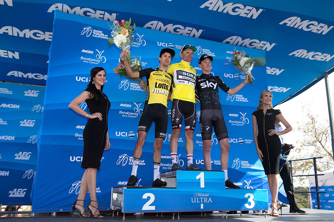 George Bennett, Rafa Majka and Ian Boswell soak in the podium