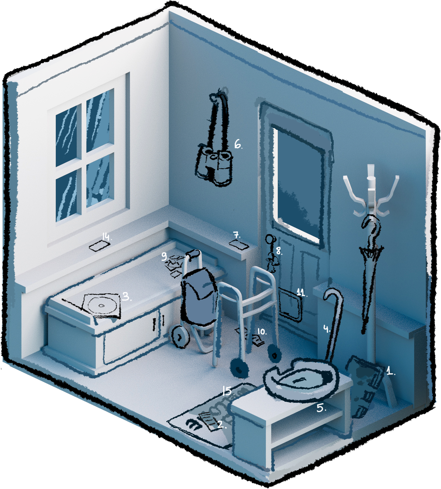 An isometric room created for a video game