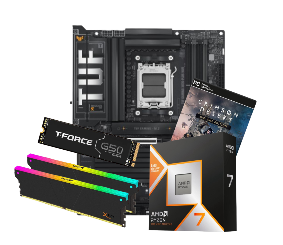 Get the 9800X3D CPU, Asus TUF gaming X870, and 32GB of DDR5 RAM