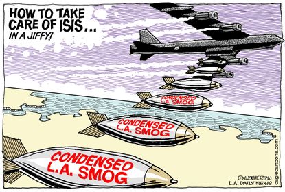Political cartoon US LA smog and ISIS