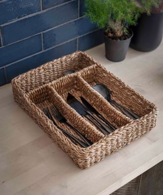 wicker cutlery organizer for kitchen storage