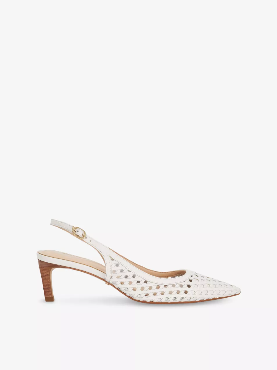Divided Weave Slingback Leather Kitten-Heel Pumps
