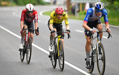 Lennert Van Eetvelt of Belgium and Team Lotto Intermarche, Jonas Vingegaard of Denmark and Team Visma | Lease a Bike and Giulio Pellizzari of Italy and Team Red Bull - BORA - hansgrohe