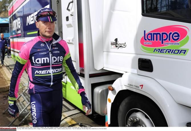 Chris Horner at the Lampre-Merida team bus