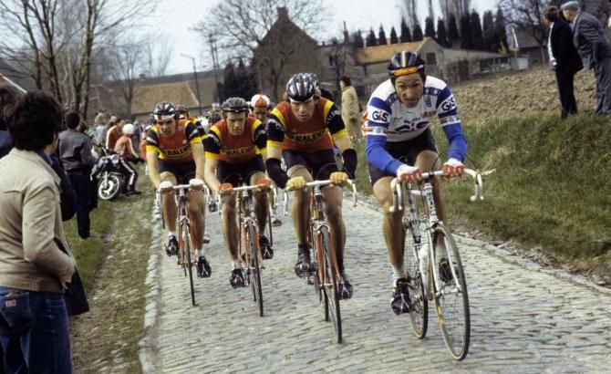 Francesco Moser hits the front in Paris-Roubaix