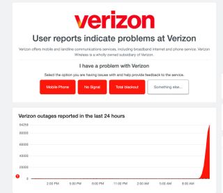 Downdetector graph showing Verizon outage