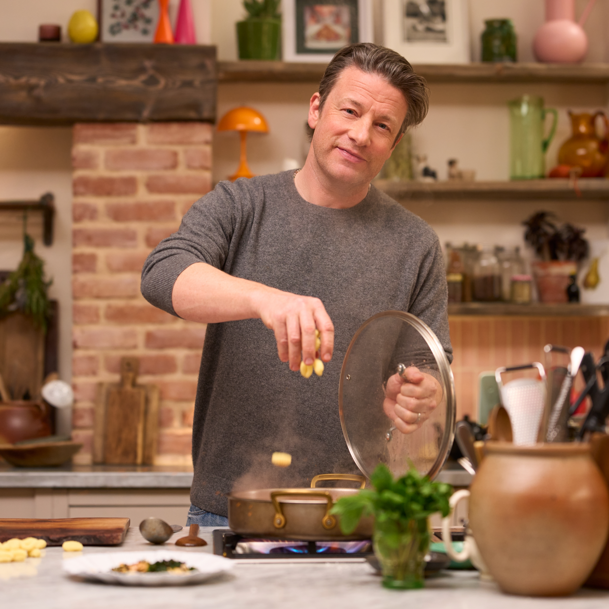 Jamie Oliver during the filming for 20 minute meals