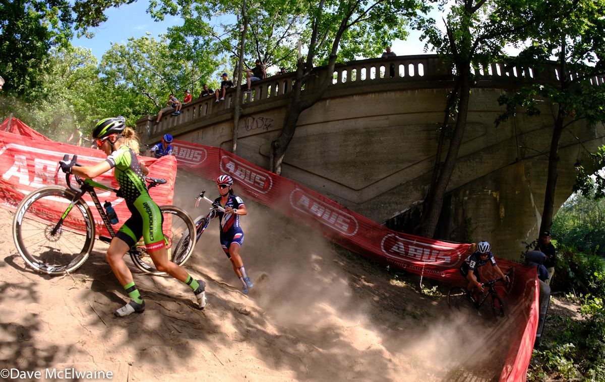 Kaitie Antonneau (Cannondale) racing in second place during the first lap.
