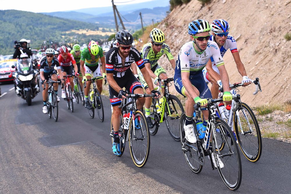 Adam Yates leads the breakaway.