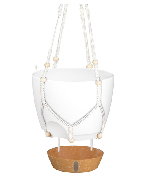 12 Inch White Self-Watering Hanging Planters Set of 2