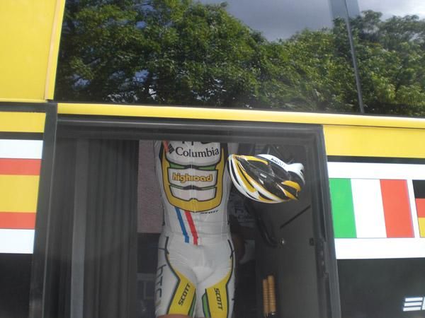 Guess who? Cavendish on the team bus