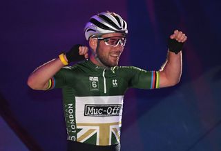 Britain's Mark Cavendish celebrates winning the Team Elimination Race on day 3 of the 2019 Six Day London