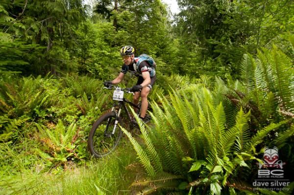 A rider wends his way through some ferns.