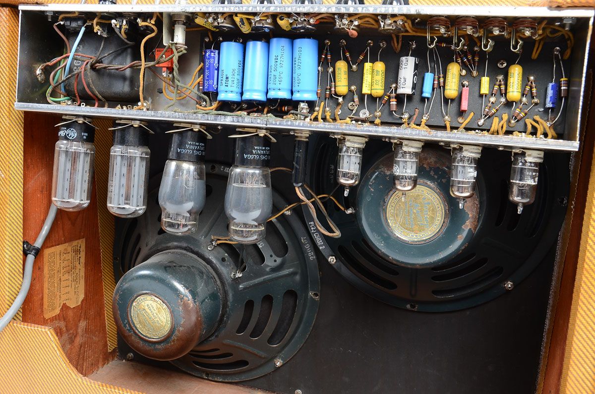Unlike most of its contemporaries, this Twin houses four tubes in the preamp section, not three.