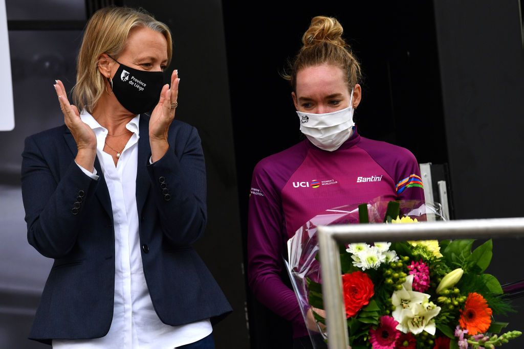 Anna van der Breggen (Boels Dolmans) after winning her sixth La Fleche Wallonne Feminine