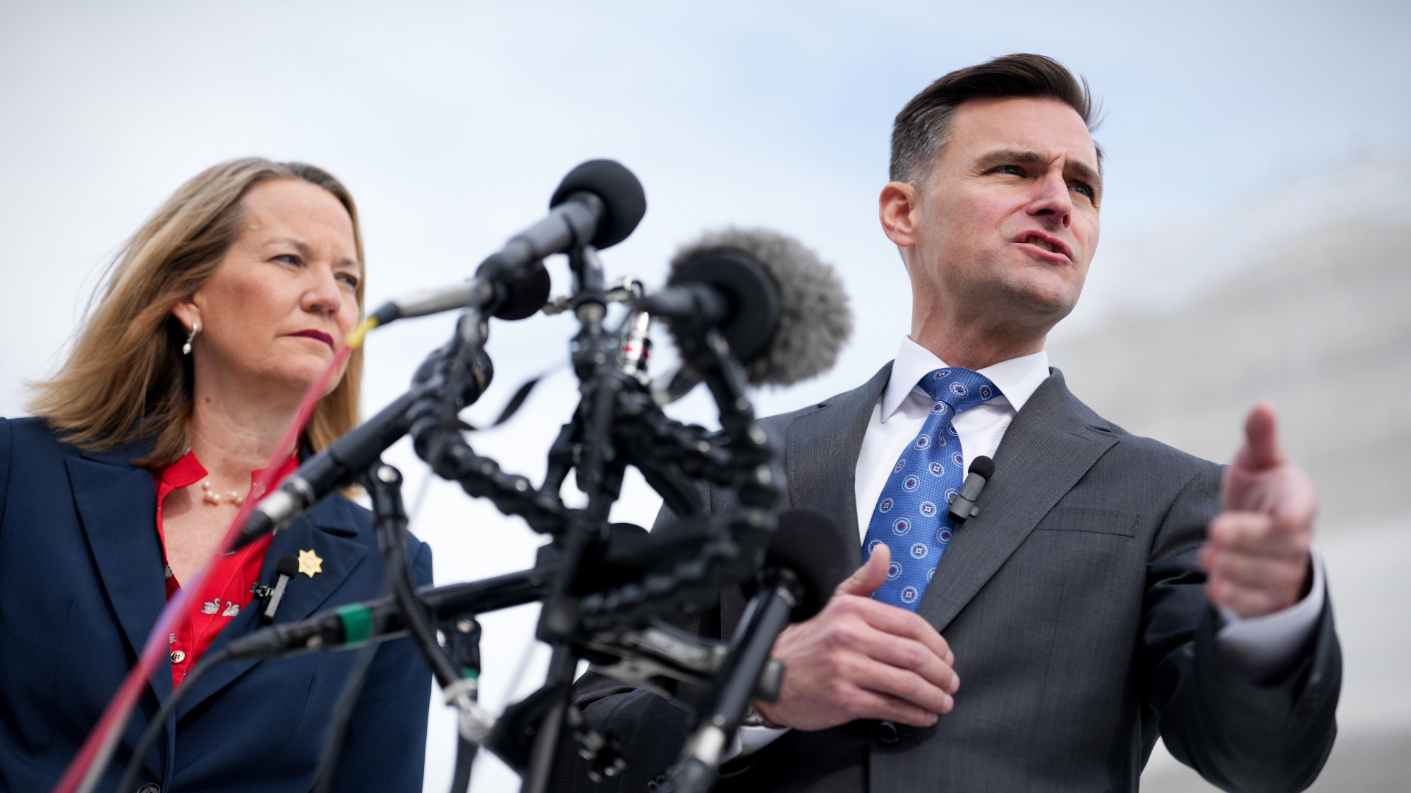 Arizona Attorney General Kris Mayes and Oregon Attorney General Dan Rayfield speak outside U.S. Supreme Court