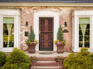 front door with planters