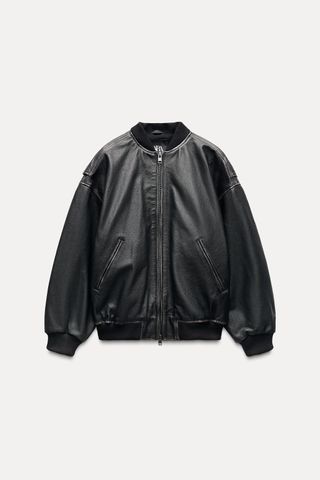 Oversized Leather Bomber Jacket