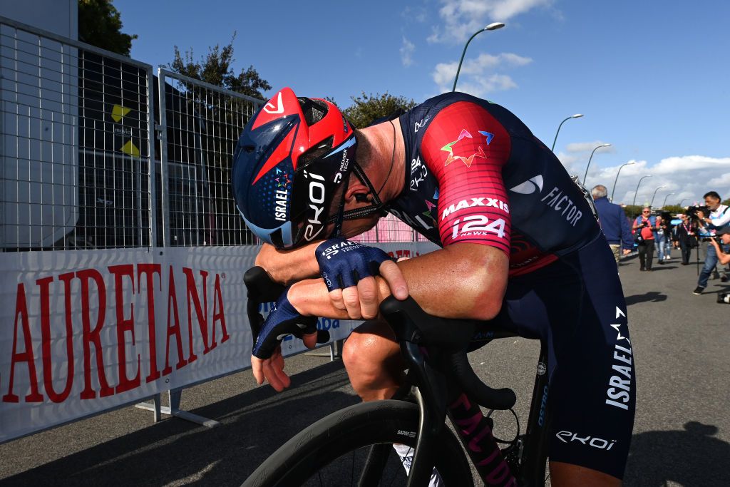 NAPLES ITALY MAY 11 Simon Clarke of Australia and Team Israel Premier Tech reacts disappointment after the 106th Giro dItalia 2023 Stage 6 a 162km stage from Naples to Naples UCIWT on May 11 2023 in Naples Italy Photo by Tim de WaeleGetty Images