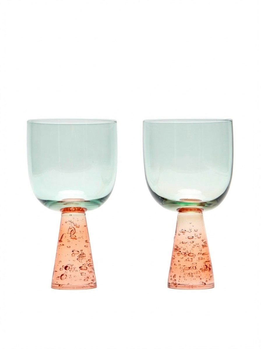 Yara Peach Bubble Wine Glasses Set of Two