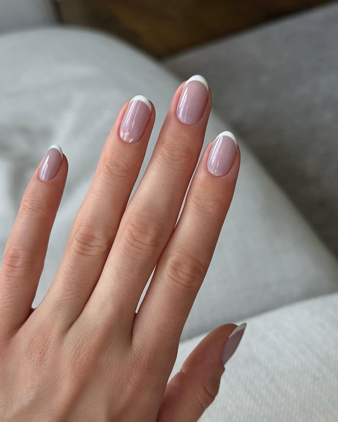 lavender base short French-tip nails design