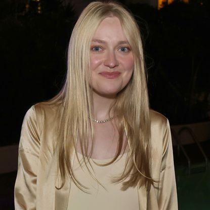 Dakota Fanning styled a slip dress and a matching silky robe with the heeled flip-flops trend 