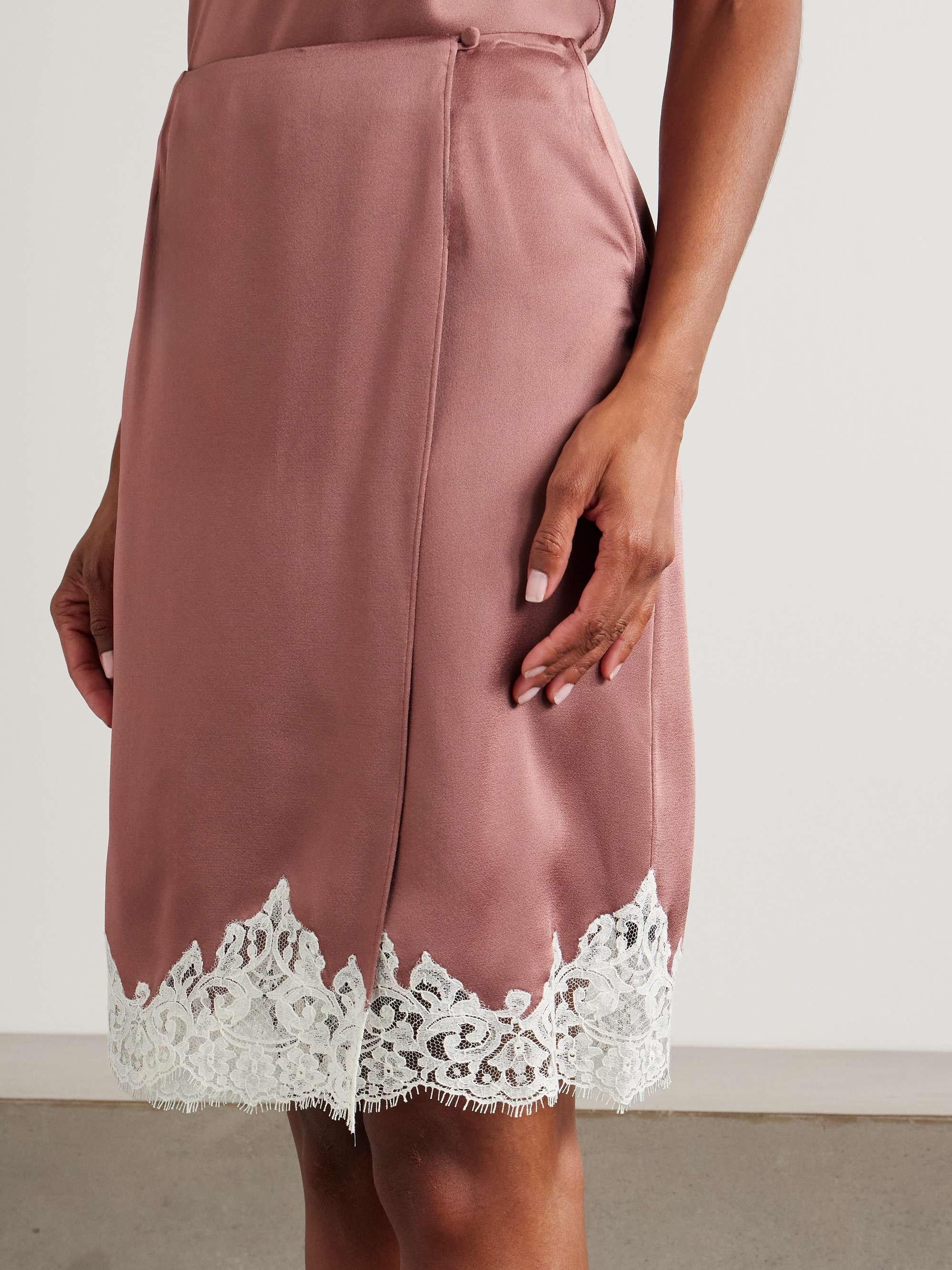 Lace-Trimmed Satin Midi Wrap Skirt