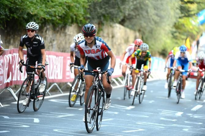 Evelyn Stevens (USA) en route to a 5th place finish in the 2013 road race world championship
