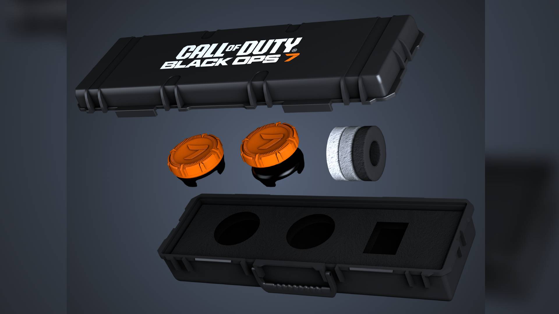 Image of the Aim Boost Kit snipe case and the performance thumbsticks, with a gray background.