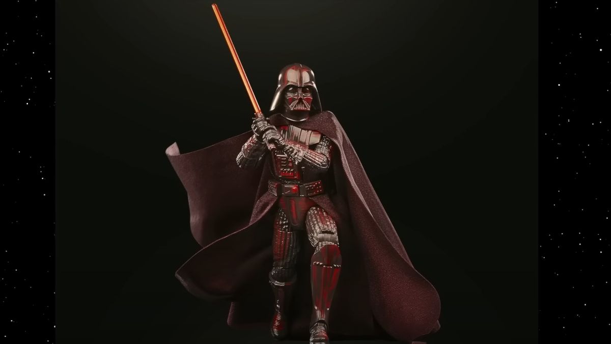 Star Wars The Black Series Revenge of the Jedi Darth Vader action figure on a black background