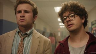 Sean Giambrone and Gaten Matarazzo looking in Pizza Movie.