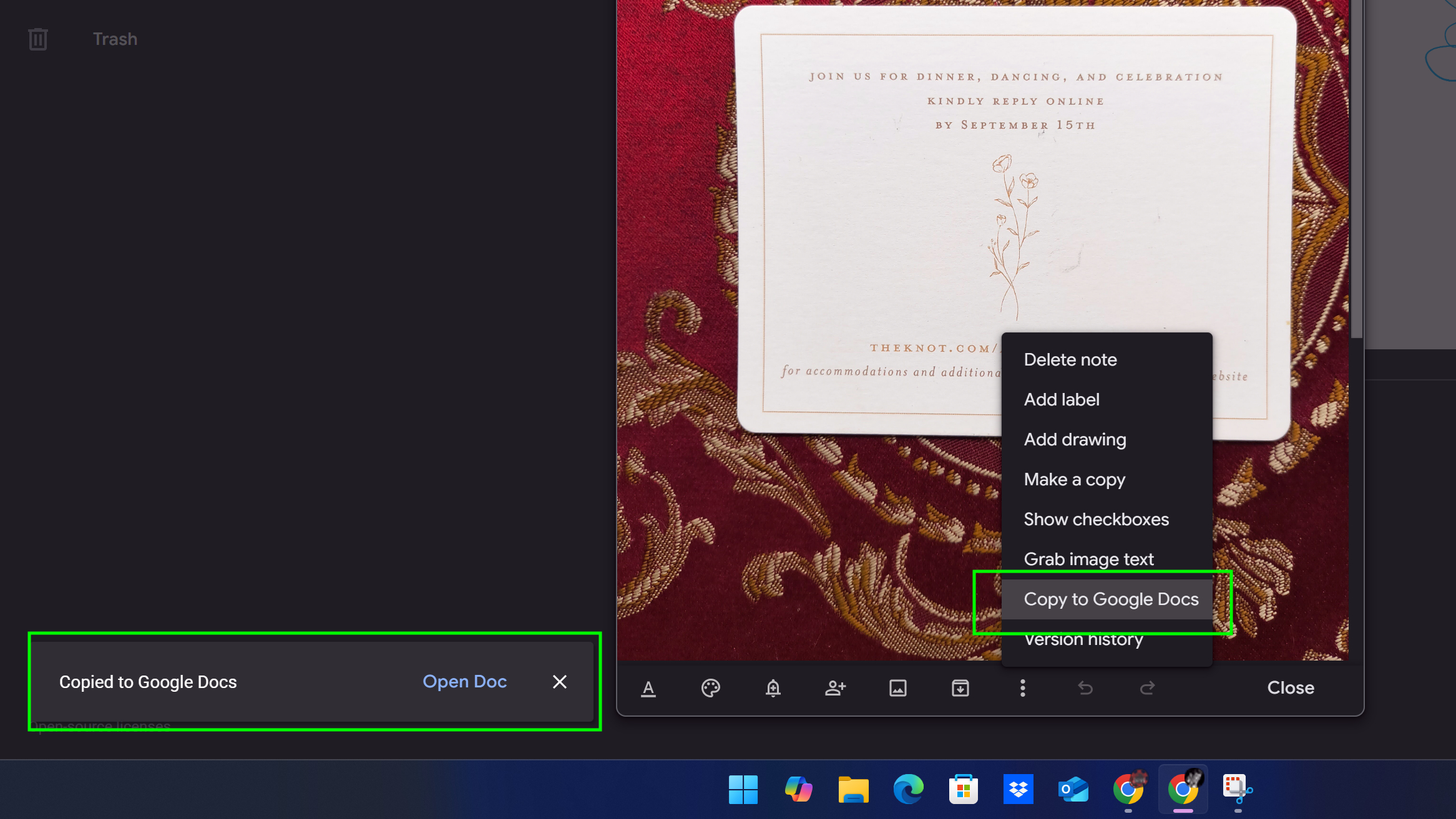 Google Keep integration with Google Docs
