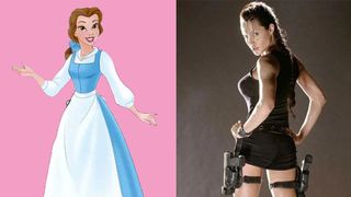 Belle from Beauty and the Beast and Angelina Jolie in Tomb Raider