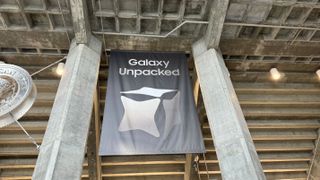 Samsung Galaxy Unpacked signage at SAP Center in San Jose