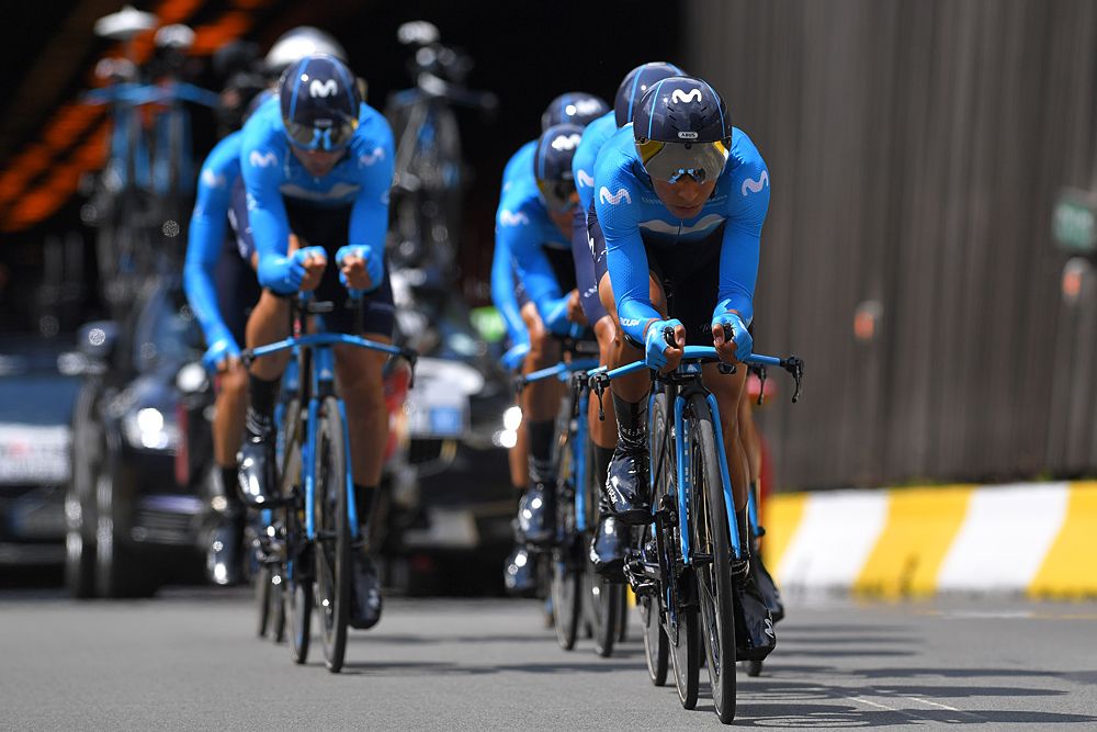 Nairo Quintana leads Movistar in the team time trial at the Tour de France