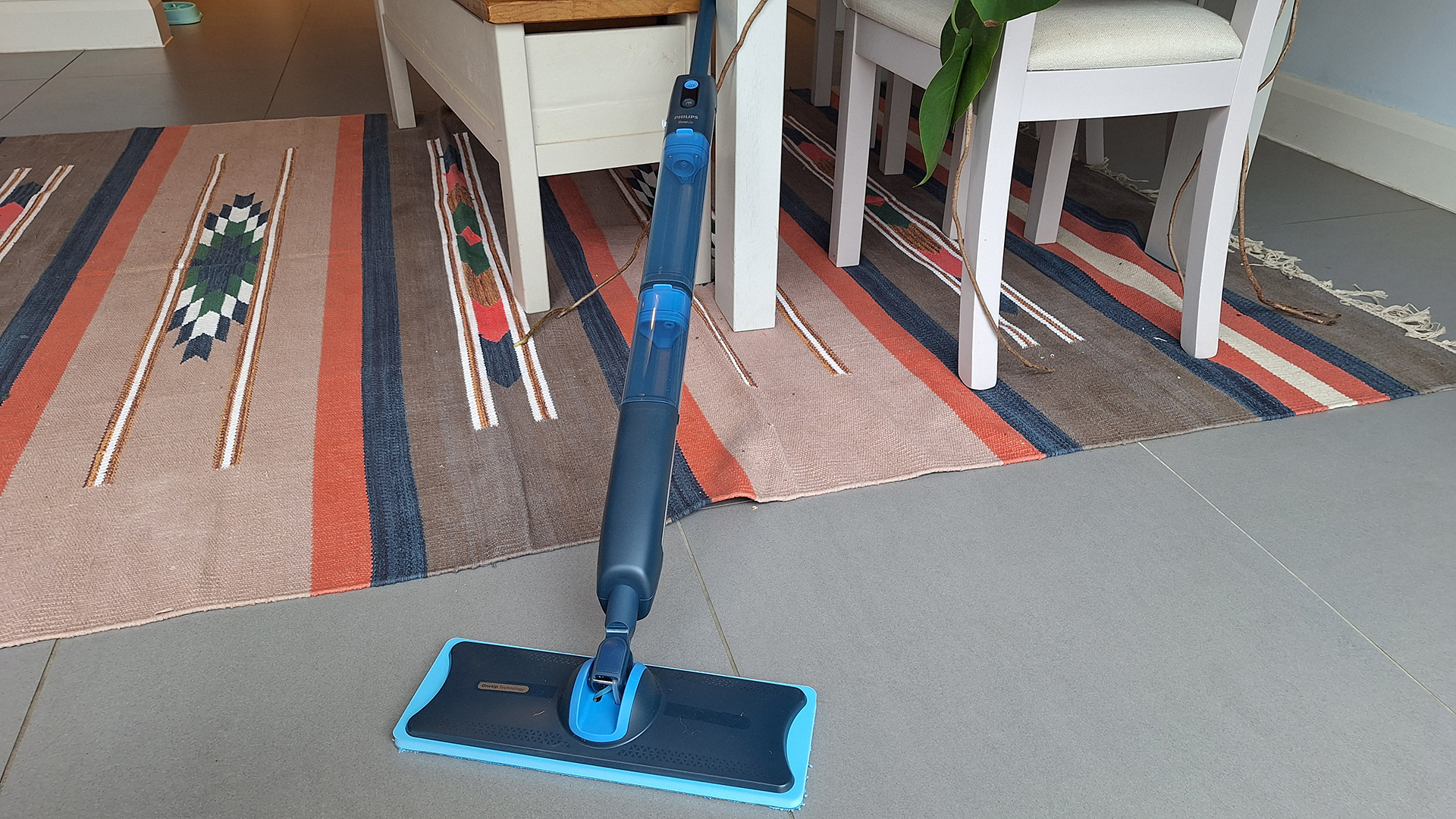 Philips OneUp 5000 electric mop in reviewer's kitchen